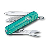 Victorinox Classic SD in tropical surf blue, compact for daily carry and quick fixes.