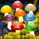 Viewpick crack mushroom red lights create warm ambiance for outdoor evenings.