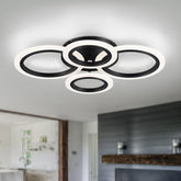 Vikaey modern LED flush mount with four rings, space-saving elegance.