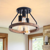 Viluxy industrial flush mount with wood circle shade for hallway ambience