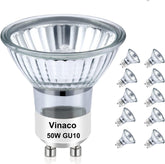 Vinaco 10-pack GU10 bulbs closeup, showing durable tungsten filaments for candle warmer use