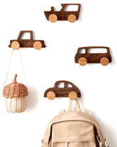 Vinoil walnut car-shaped kid hook on wall for organized entryway storage