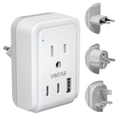 VINTAR European travel plug adapter front view for compact packing.