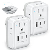 VINTAR foldable Japan power adapter with four outlets and three USB ports for travel.