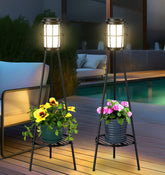 VISFLAIR solar lights with plant stand in front view provide stylish night ambiance.