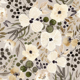 VistaPalette boho daisy wallpaper in cream and brown adds a vibrant living room accent
