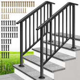 VIVOHOME 2-pack 4-step handrail set on outdoor stairs enhances family safety and style.