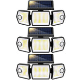 VIVOHOME three-head solar flood light front view, broad yard illumination