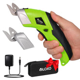 VLOXO cordless electric scissors with green case for portable crafting