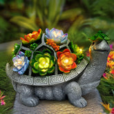 VMANYFIRE solar garden turtle front view glows at night for welcoming outdoor spaces.