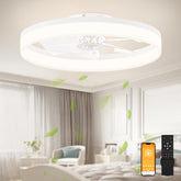 VOLISUN low-profile bladeless ceiling fan in white, clean and compact for modern bedrooms