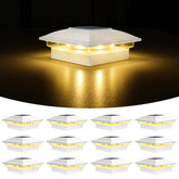 VOLISUN solar post cap light with 8 LEDs shining along a pathway at dusk for safe nighttime navigation.