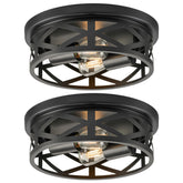 VONLUCE 2-light flush mount with black farmhouse cage for entryways.