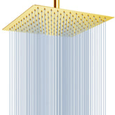 Voolan 12-inch gold rain shower head provides immersive coverage for a full-body rinse.