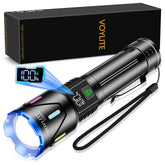 Voylite flashlights high-lumen beam for long-distance outdoor illumination.