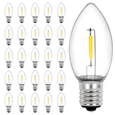 Vruxuri C9 LED bulbs with warm white glow and clear shell for bright illumination