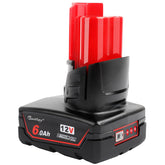 Waitley 12V 6Ah replacement battery front view for Milwaukee tools, extended run time.