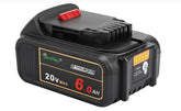 Waitley 20V 6.0Ah battery front view showing compact form and grip for extended power.