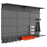 Waldmann pegboard panel assembly demonstrates sturdy mounting for organized garage workspace.