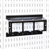 Wall Control drill holder pegboard front-view keeps drills secured.