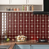 Wallderful Vintage Red Peel and Stick Backsplash front view showing glossy 3D tiles for DIY kitchen upgrade.