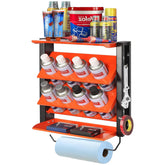 Wallmaster spray can holder keeps eight cans neatly organized for quick access.