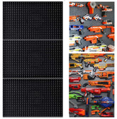WallPeg nerf panel assembly enhances organized storage with three wall-mounted panels