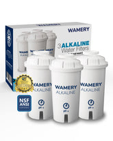 Wamery alkaline pitcher filter 3-pack improves taste and pH for daily hydration.