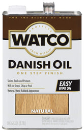 Watco Natural Danish Oil finish delivers a warm, hand-rubbed glow on wood