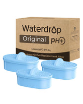 Waterdrop alkaline filter packaging for compatible pitcher systems.