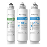 Waterdrop G3 front filtration stages reduce sediments for cleaner water.