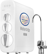 Waterdrop G3P600 front view highlights compact tankless RO under-sink setup and clean lines.