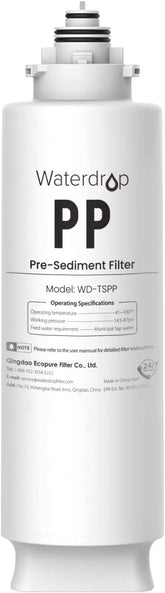 Waterdrop TSPP under-sink sediment filter reduces particulates for clearer water.