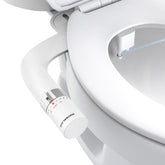 WaterLace bidet attachment front view shows slim, seamless integration on standard toilets.