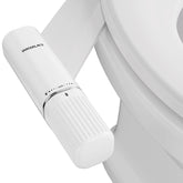 Waterlace bidet attachment with dual nozzles for rear and feminine wash.