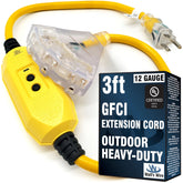 Watts Wire 3ft GFCI extension cord outdoors, waterproof for tools and lights.