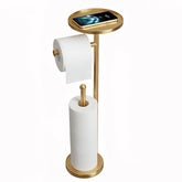 WAYDELI gold toilet paper holder with shelf front view highlights durable construction and convenient storage