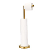 Waydeli gold toilet paper holder front view demonstrates freestanding convenience