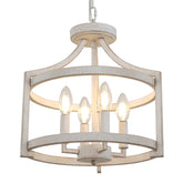 WBinDX 4-Light Farmhouse Chandelier in distressed white above dining table, warm rustic ambiance