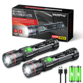 WdtPro 2-pack flashlights with clip and zoomable beam for camping.
