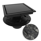 WEBANG 6inch square shower drain in matte black for efficient drainage.