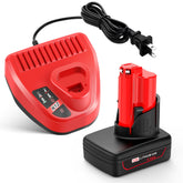 WeCACHWE 6000mAh Milwaukee 12V battery close-up for durable power on site.