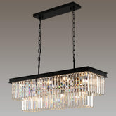 Weesalife crystal chandelier in black rectangle frame with 11 lights for dining ambience