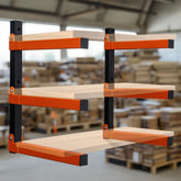 Wefaith wood organizer wall-mount assembly showing sturdy cantilever arms for heavy lumber storage.