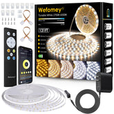 Wefomey white LED strip 131ft in bedroom delivers even ambient lighting.