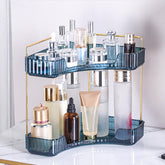 Weidace corner bathroom organizer 2-tier blue top view showing organized vanity