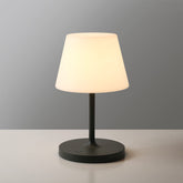 WEILAILUX outdoor lamp glows with warm white light on a snow white shade