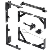 WEKIS fence gate kit components: hinges and corner brackets for sturdy sag-free wooden gates
