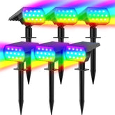 WELALO solar color-changing spotlights on ground stakes brighten garden paths.