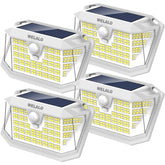WELALO solar motion lights on the wall provide bright outdoor illumination.